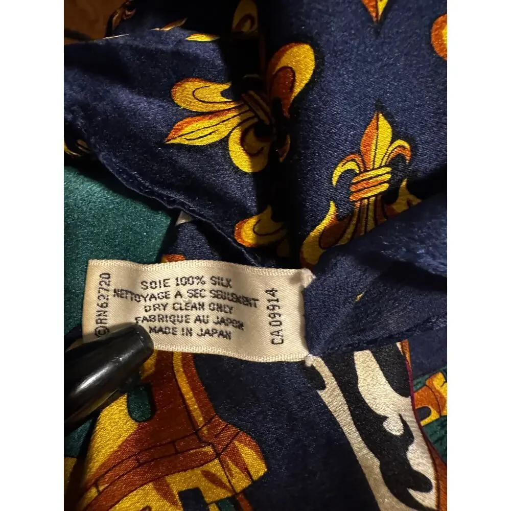 Vintage Adrienne Vittadini 100% Silk Scarf Heraldic/Equestrian Crest Print 32x34